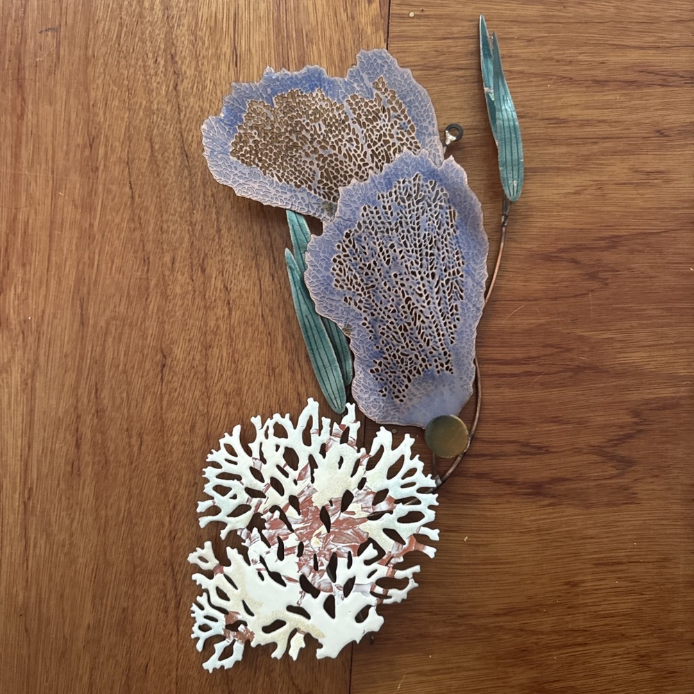 Bovano Of Cheshire STYLE Enameled Copper Wall Sculpture Coral Unsigned Unmarked
